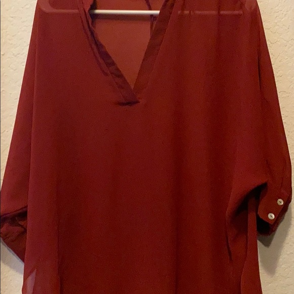Burgundy Sheer Blouse - Picture 2 of 4